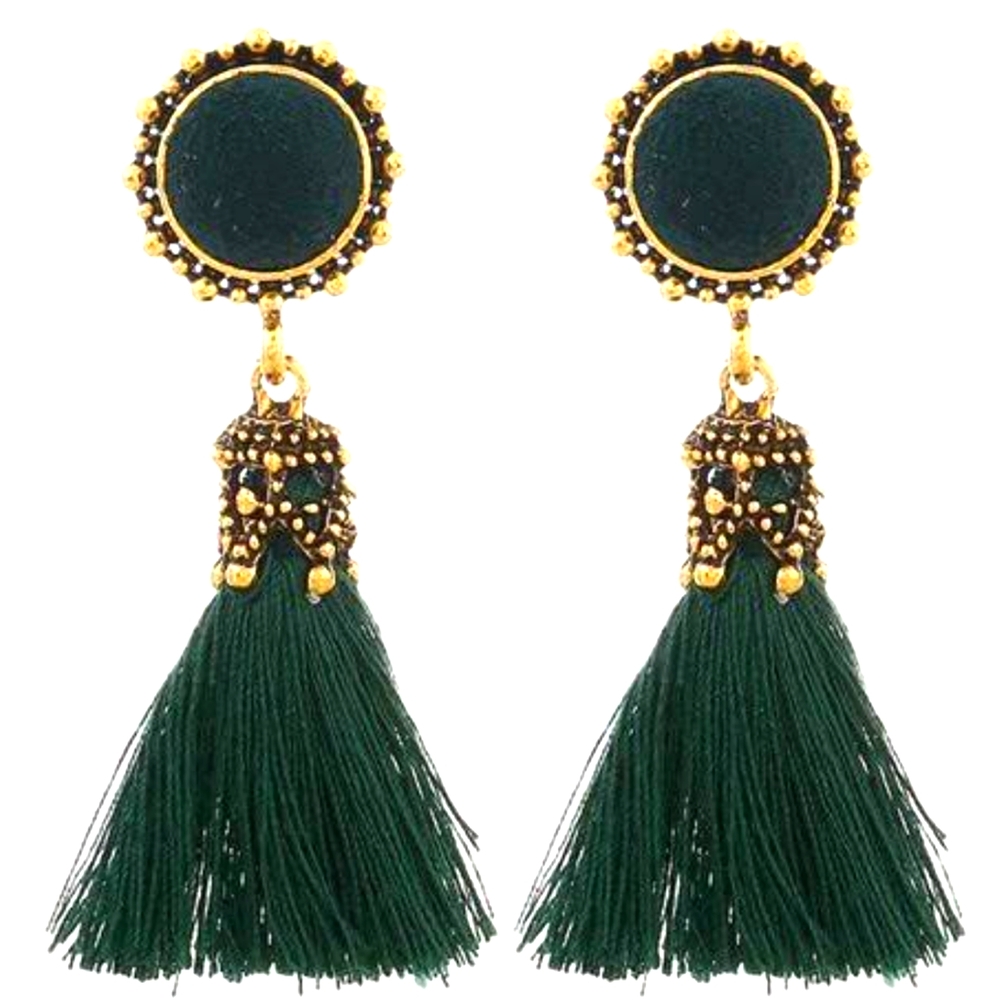Fashion Tassel Green/Gold Earrings
